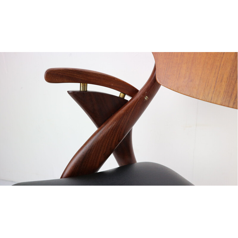 Vintage teak and black leather chair by Arne Hovmand-Olsen