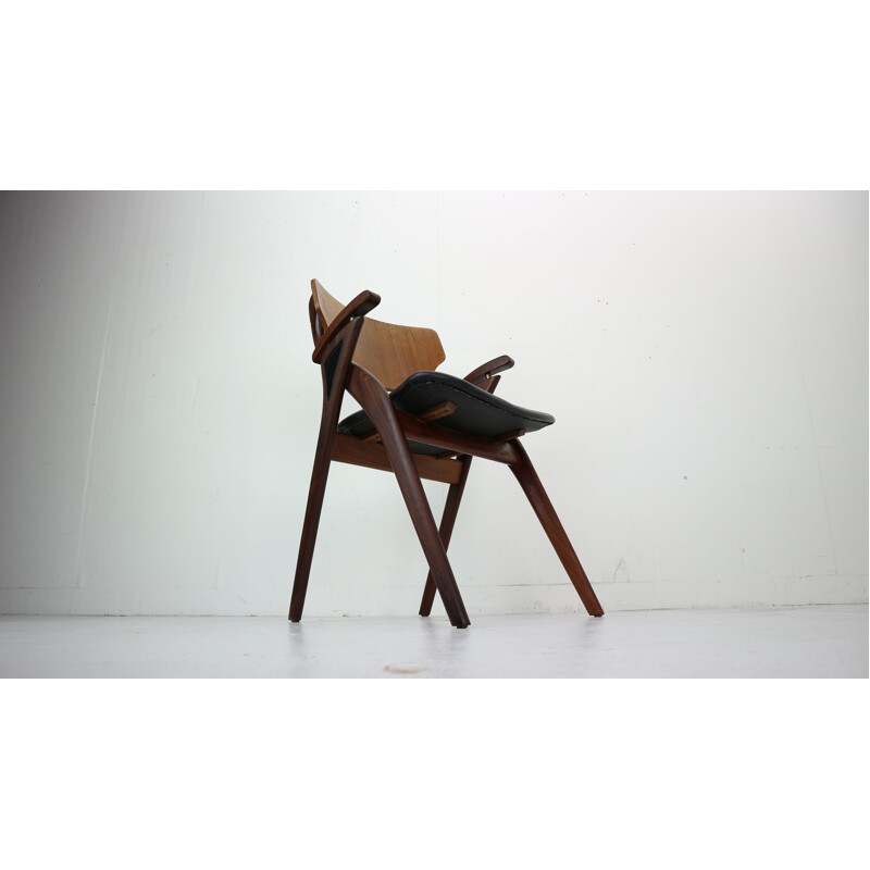 Chaise vintage en teck et cuir noir par Arne Hovmand-Olsen 