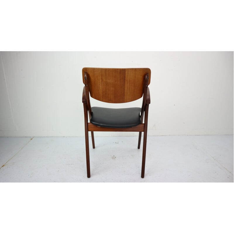 Vintage teak and black leather chair by Arne Hovmand-Olsen