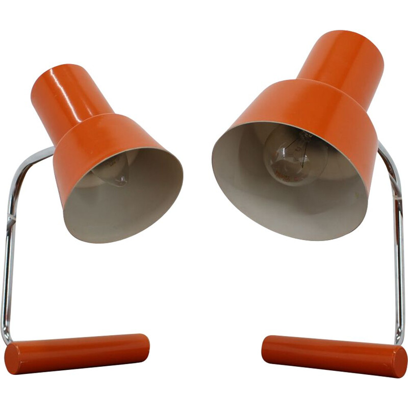 Pair of vintage Orange Table Lamps for Napako by Josef Hurka 1970s