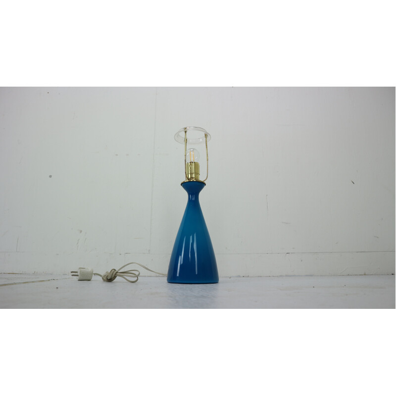 Vintage blue lamp in glass by Kastrup Holmegaard