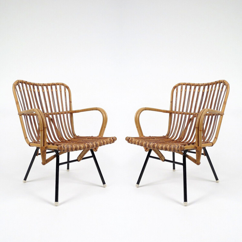 Pair of vintage Dutch rattan armchairs