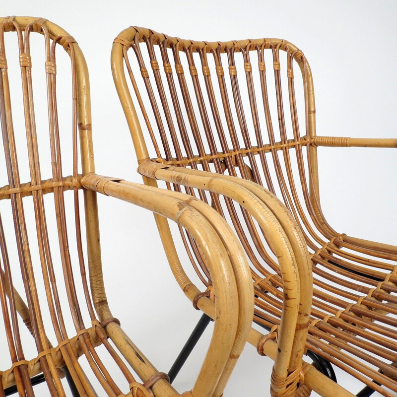 Pair of vintage Dutch rattan armchairs