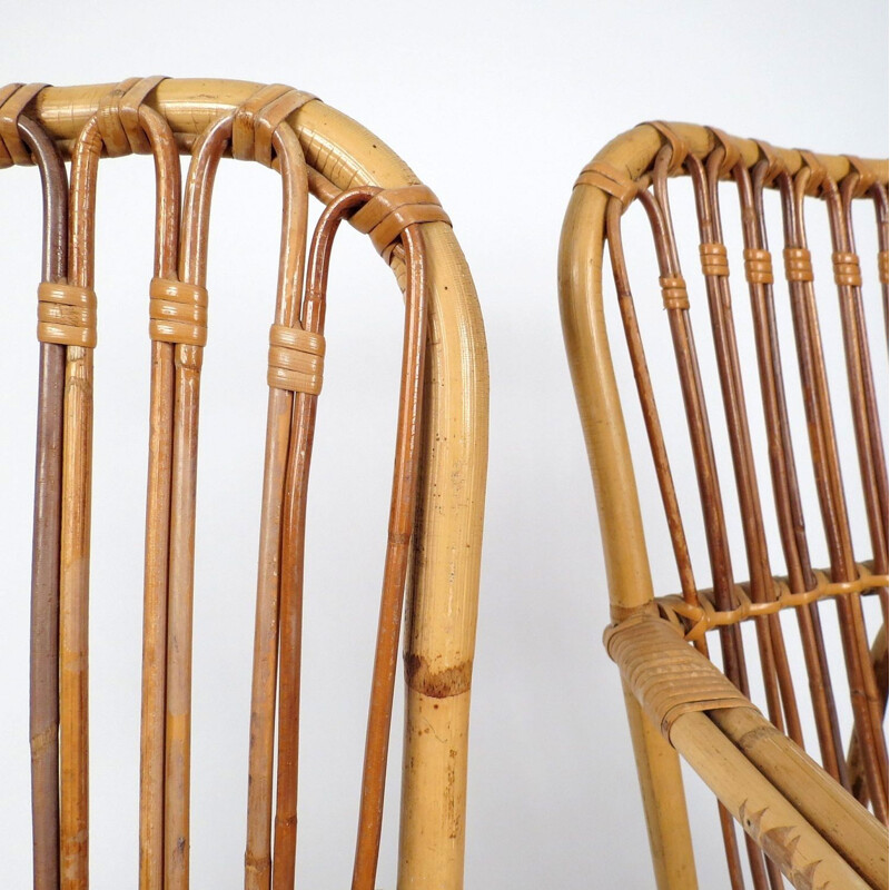 Pair of vintage Dutch rattan armchairs