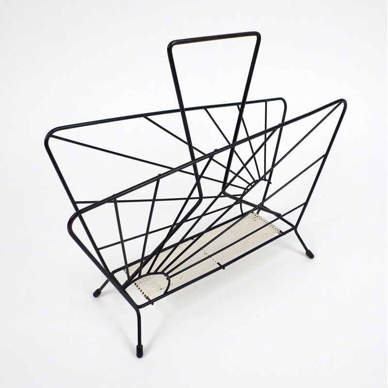 Vintage magazine rack in metal and black iron