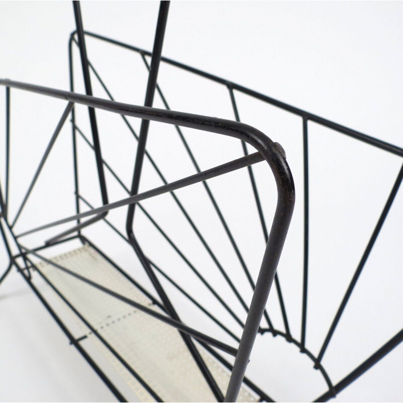 Vintage magazine rack in metal and black iron