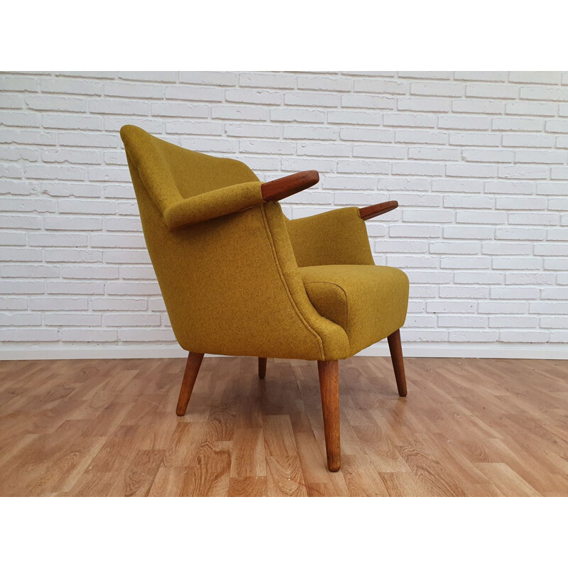 Vintage Danish armchair in teak and yellow wool