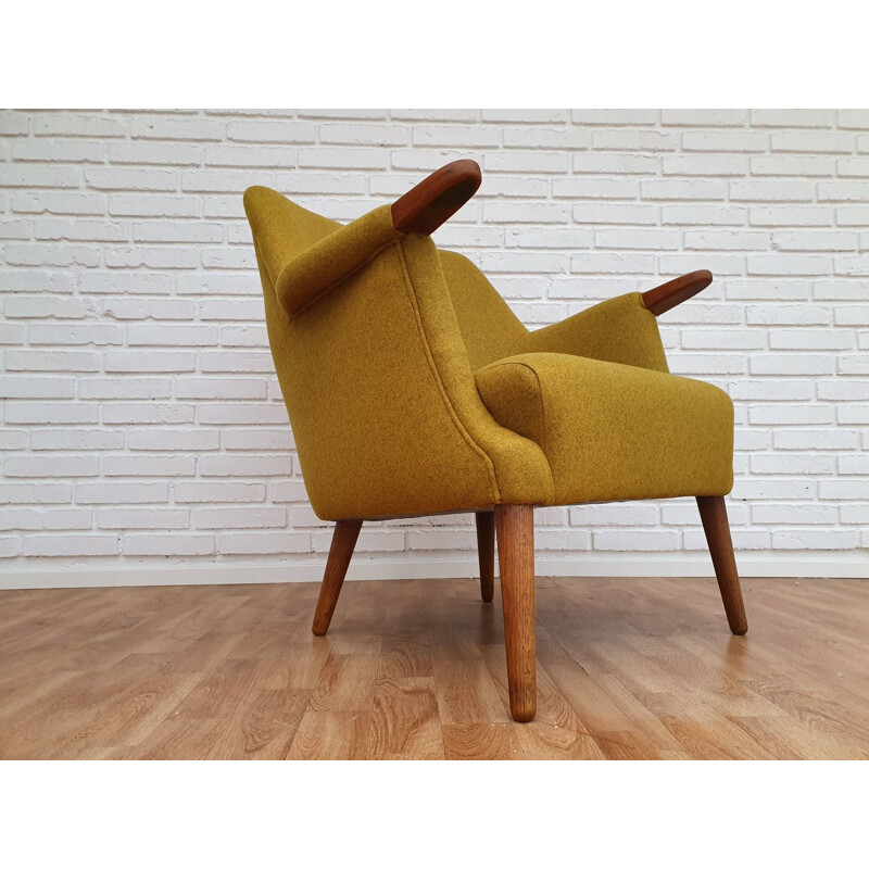 Vintage Danish armchair in teak and yellow wool