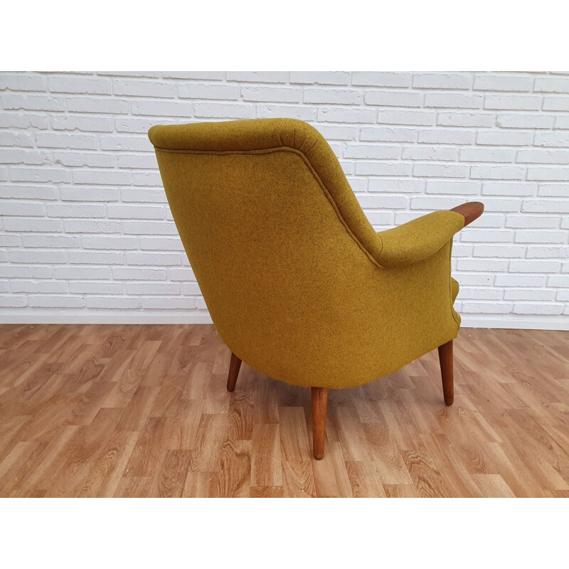 Vintage Danish armchair in teak and yellow wool