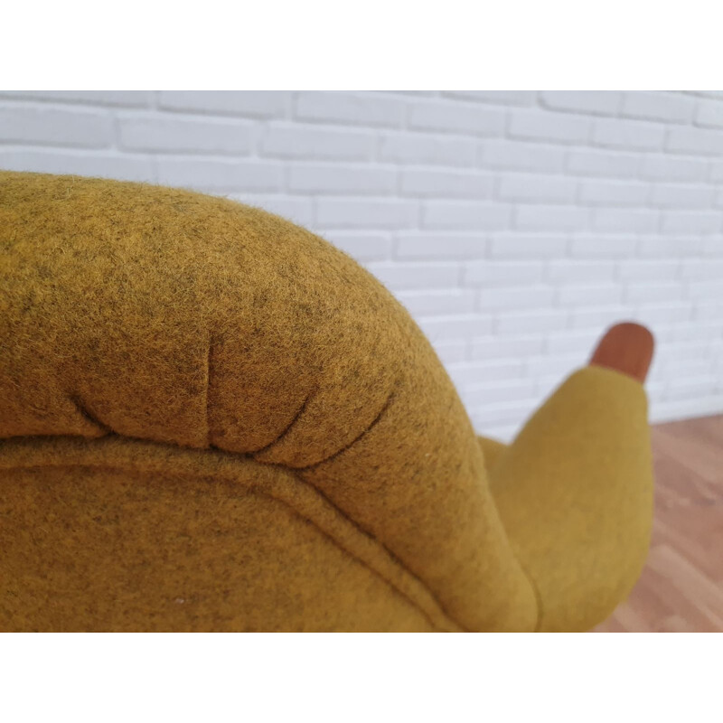 Vintage Danish armchair in teak and yellow wool