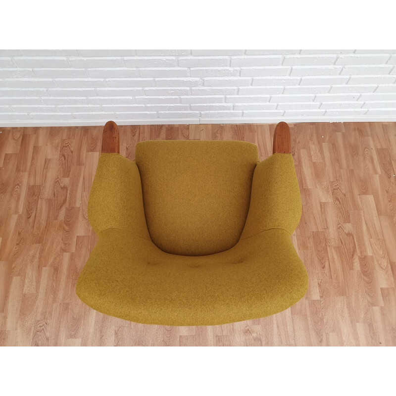 Vintage Danish armchair in teak and yellow wool