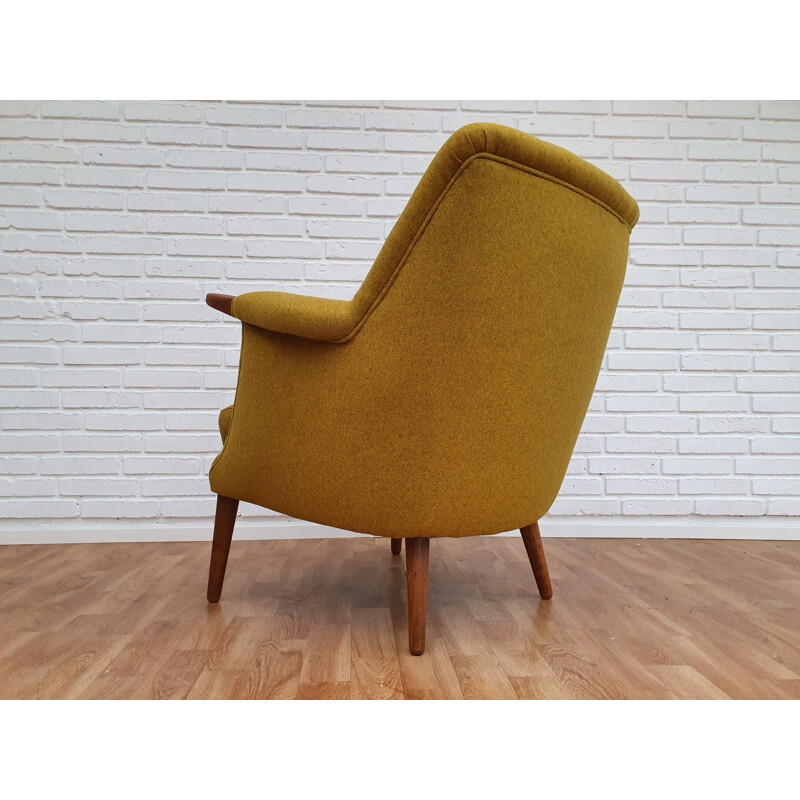 Vintage Danish armchair in teak and yellow wool