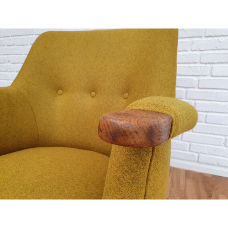 Vintage Danish armchair in teak and yellow wool