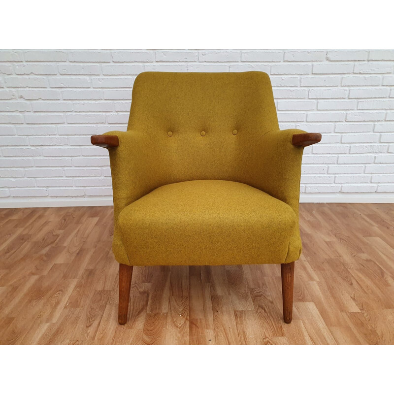 Vintage Danish armchair in teak and yellow wool