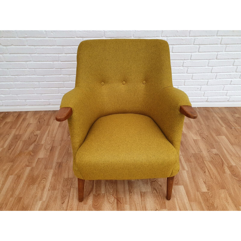 Vintage Danish armchair in teak and yellow wool
