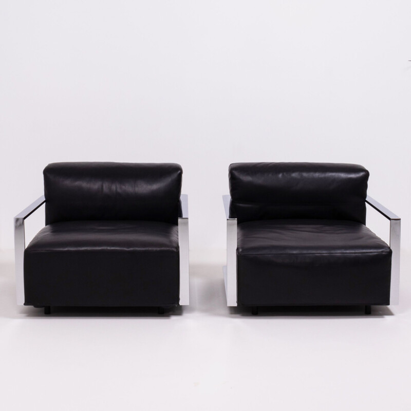 Pair of St Marin armchairs in black leather by Baleri
