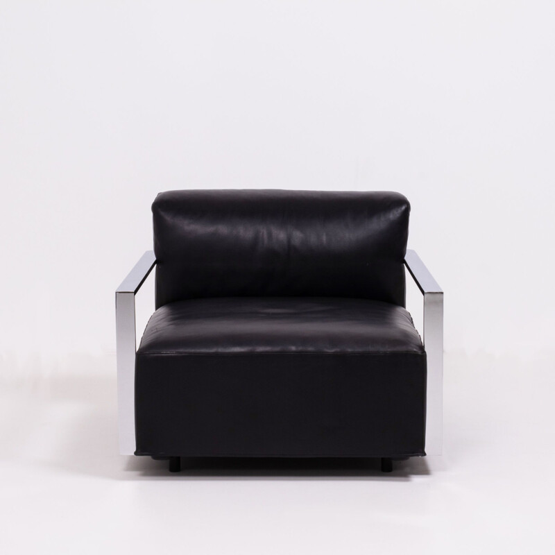 Pair of St Marin armchairs in black leather by Baleri