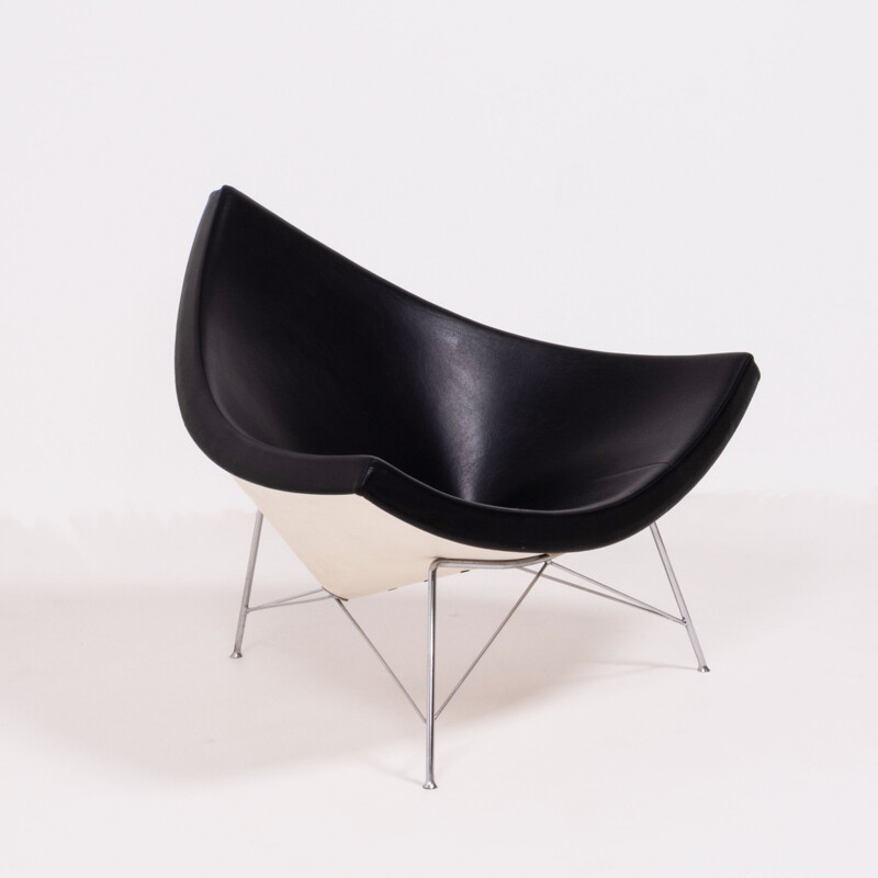 Coconut chair in black leather by George Nelson for Vitra