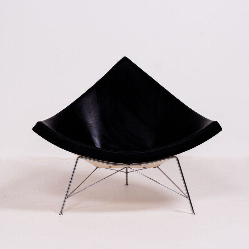 Chaise Coconut en cuir noir par George Nelson pour Vitra