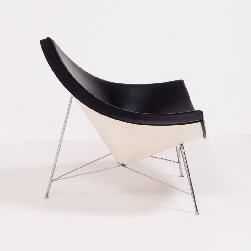 Chaise Coconut en cuir noir par George Nelson pour Vitra