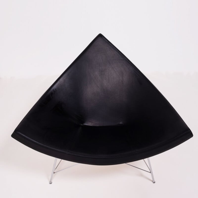 Chaise Coconut en cuir noir par George Nelson pour Vitra