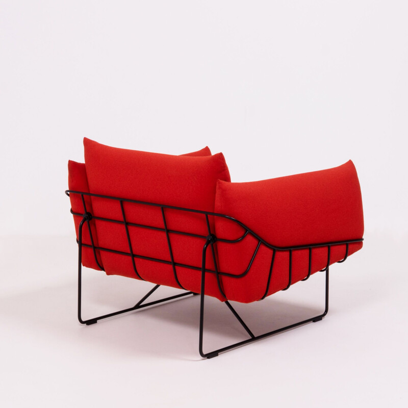 Set of 2 vintage Wireframe lounge chairs for Herman Miller in red fabric