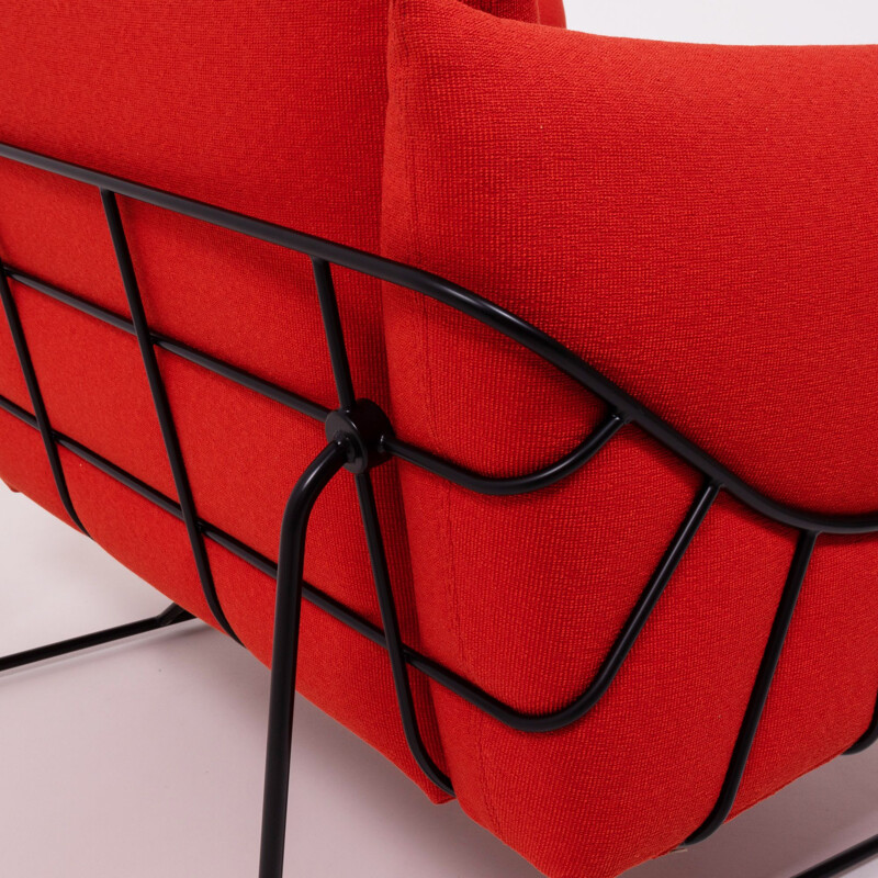 Paire de fauteuils Wireframe vintage pour Herman Miller en tissu rouge