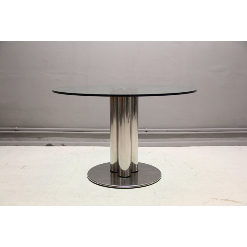 Table à repas Zanotta en verre et acier inoxydable, Marco ZANUSO - 1972