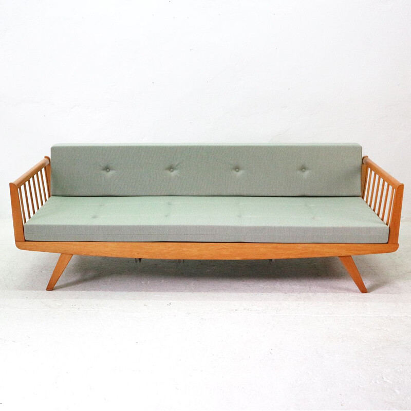 Vintage upholstered 50s beechwood day bed