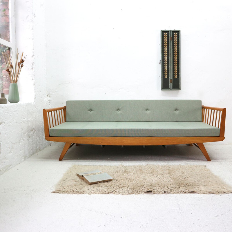 Vintage upholstered 50s beechwood day bed