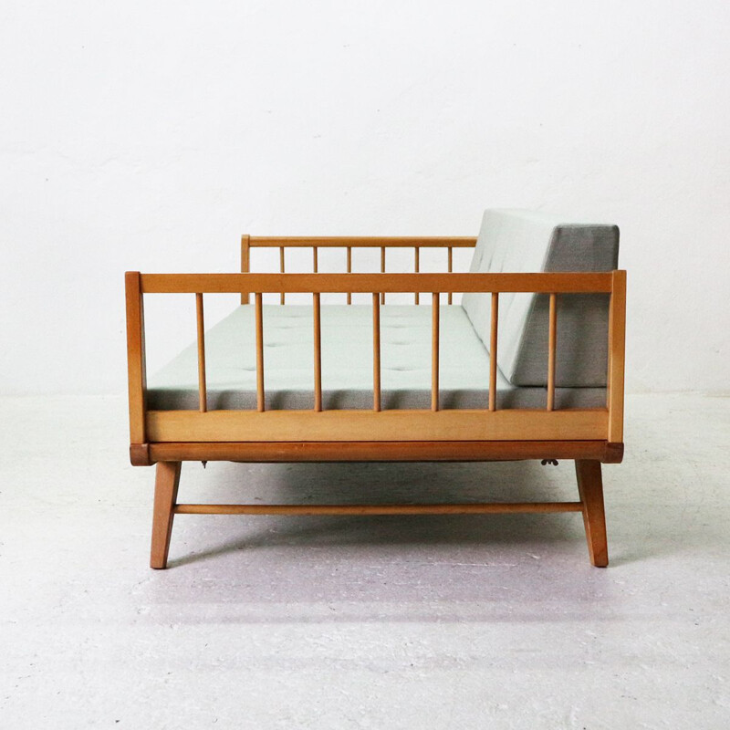 Vintage upholstered 50s beechwood day bed