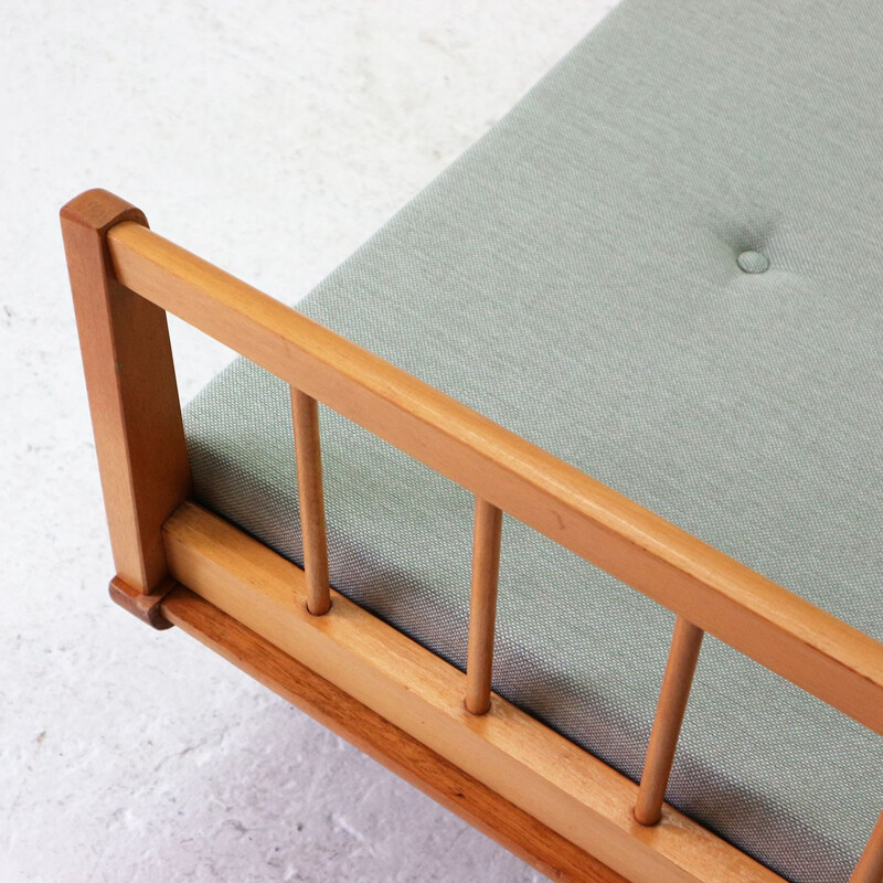 Vintage upholstered 50s beechwood day bed