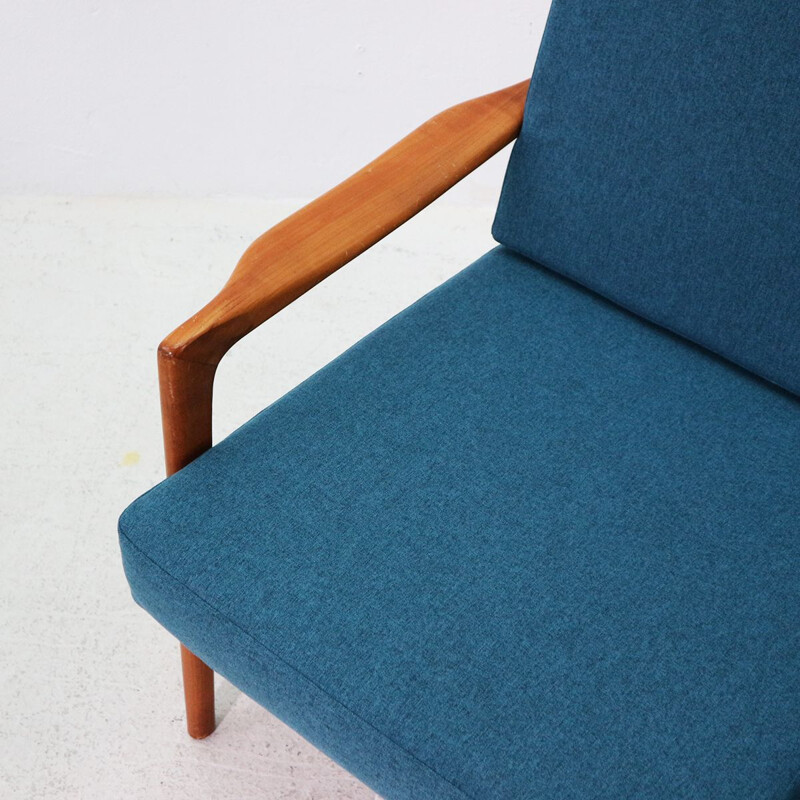 Vintage reupholstered 60s Cherrywood Sofa in teal