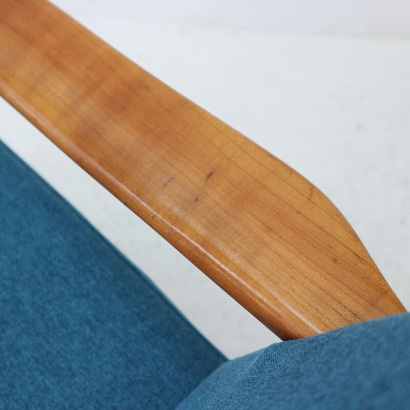 Vintage reupholstered 60s Cherrywood Sofa in teal