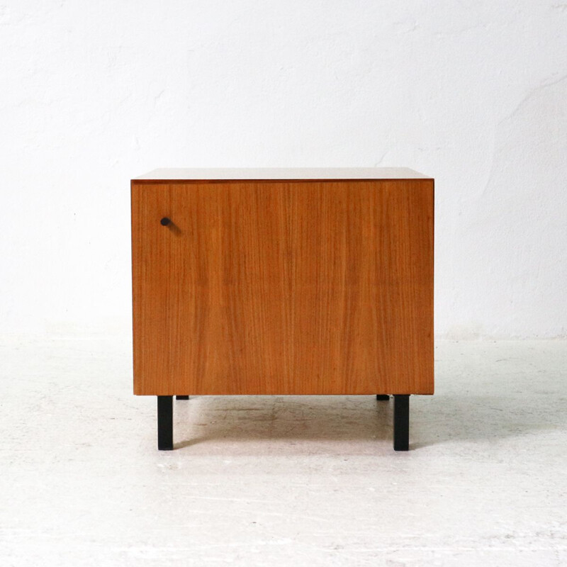 Vintage small modern storage case side table in walnut Veneer