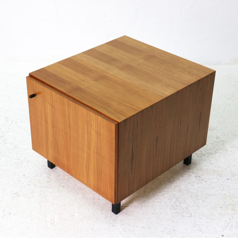Vintage small modern storage case side table in walnut Veneer