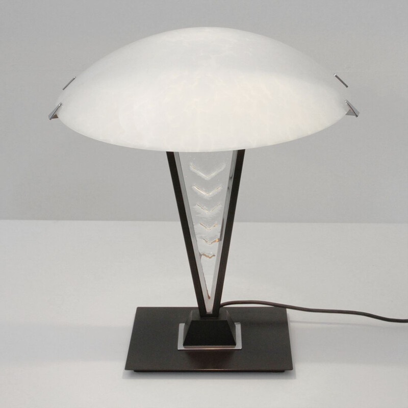Lampe vintage de table en métal noir et en verre postmoderne vintage, 1980