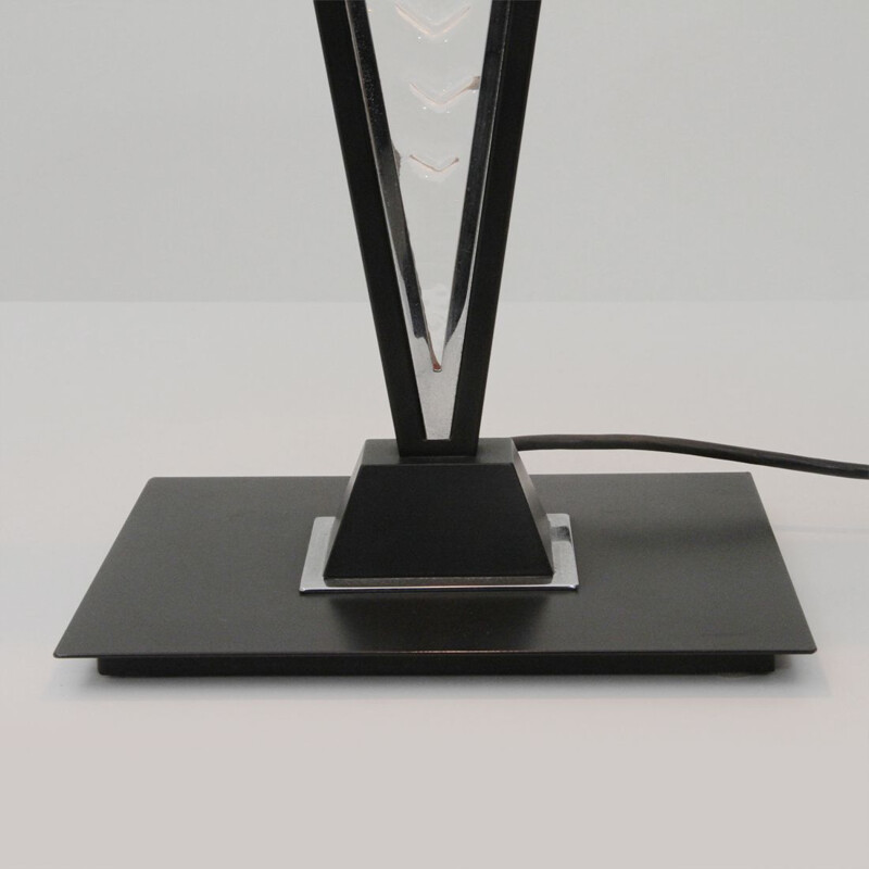 Vintage postmodern black metal and glass table lamp, 1980s
