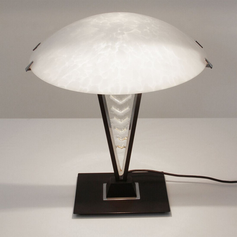 Vintage postmodern black metal and glass table lamp, 1980s