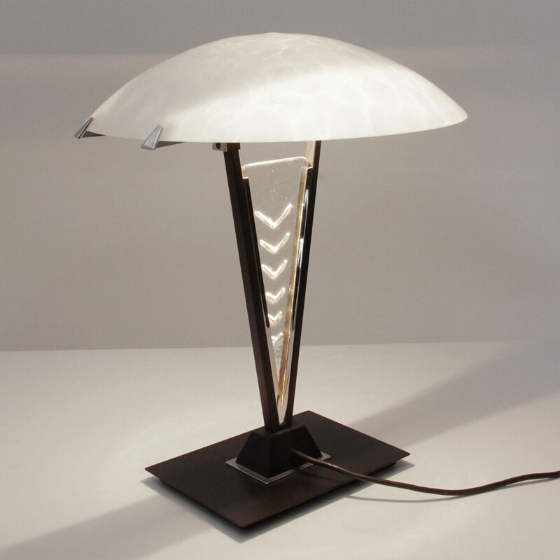 Lampe vintage de table en métal noir et en verre postmoderne vintage, 1980