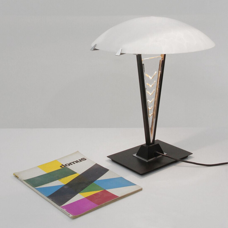 Vintage postmodern black metal and glass table lamp, 1980s