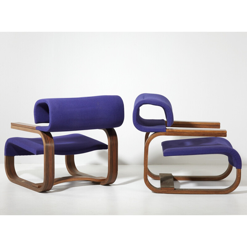 Pair of walnut and rosewood armchairs by Jan Bocan 1972