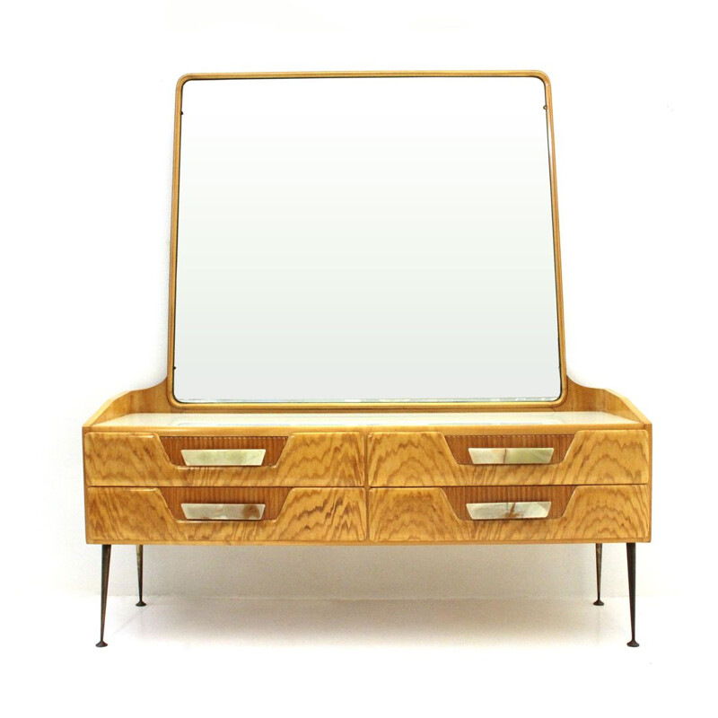 Vintage wooden chest of drawers with mirror 1950s