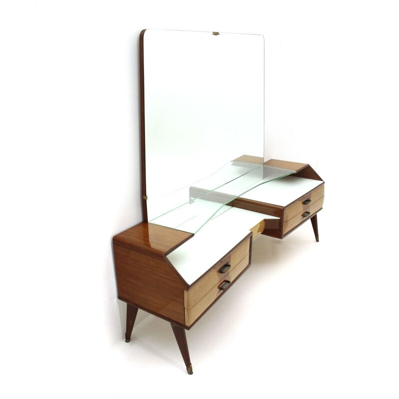 Vintage italian dressing table in wood and glass with mirror 1950s