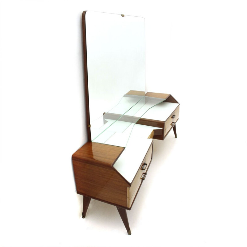 Vintage italian dressing table in wood and glass with mirror 1950s