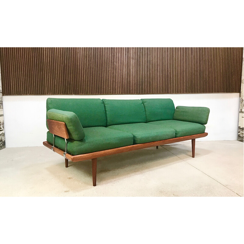 Vintage danish Minerva sofa for France & Søn in green wool and teak 1960s