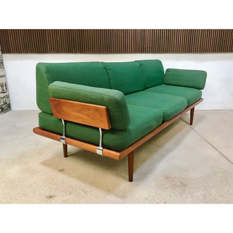 Vintage danish Minerva sofa for France & Søn in green wool and teak 1960s