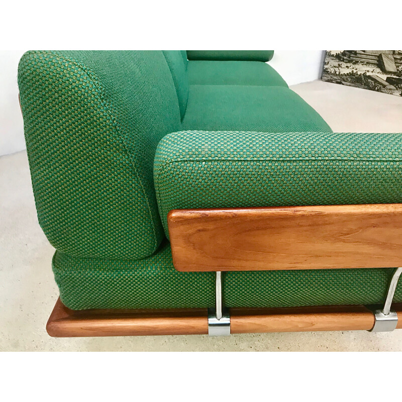 Vintage danish Minerva sofa for France & Søn in green wool and teak 1960s