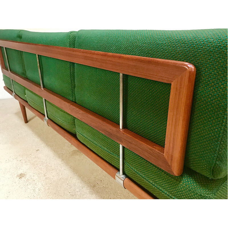 Vintage danish Minerva sofa for France & Søn in green wool and teak 1960s