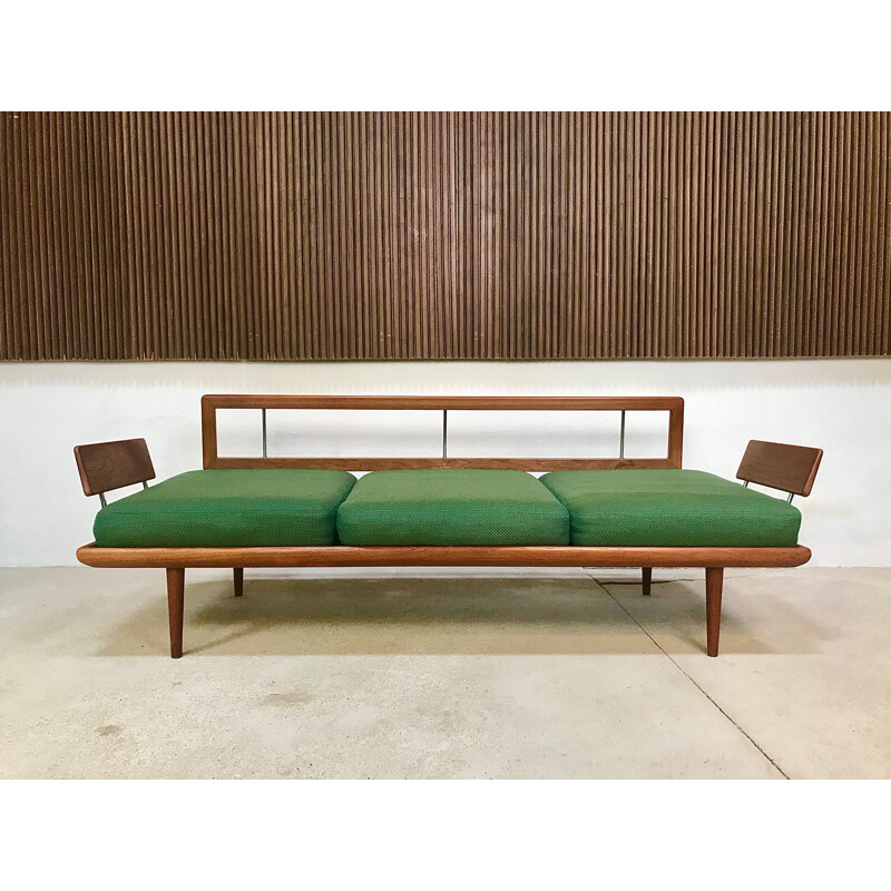 Vintage danish Minerva sofa for France & Søn in green wool and teak 1960s